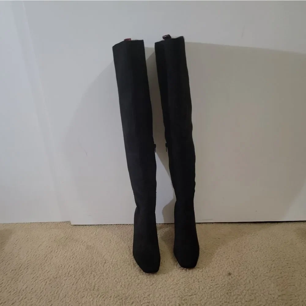 🆕️👢Gabrielle Union Over The Knee Boots, Blk/Red - Sz 8-1/2